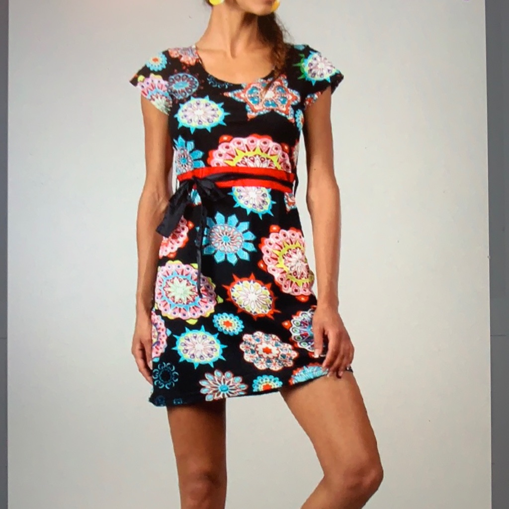 Black And Pink Floral Medallion Dress